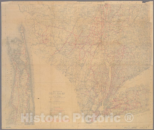 Historic Map - 1893 Manhattan (New York, N.Y.), Cyclists' Road Map Of New York: Compiled By The Road Book Committee Of The N. Y. Div. L. A. W. - Vintage Wall Art