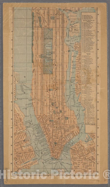 Historic 1890 Map - Map Of The City Of New York : With An Index Showing The Location - Vintage Wall Art