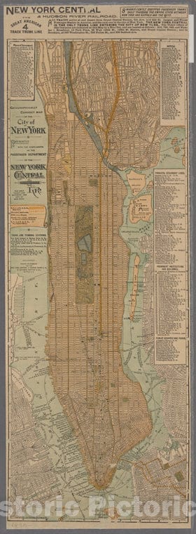 Historic 1890 Map - Geographically Correct Map Of The City Of New York : Presented - Vintage Wall Art