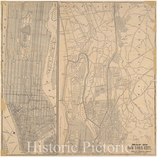 Historic 1895 Map - Map Of New York City. - -Maps Of New York City And State - Manhattan - Vintage Wall Art