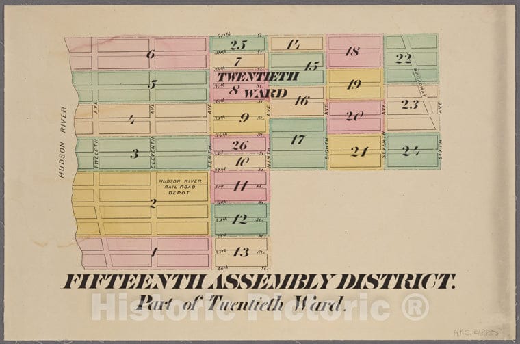 Historic 1885 Map - [Maps Of The 14, 15, 16, 17, 20, 21 Assembly Districts And 23 & 24 Wards Of New York City.] Of New York City And State - Manhattan - Vintage Wall Art
