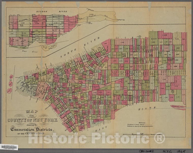 Historic 1865 Map - Enumeration Districts. - Vintage Wall Art