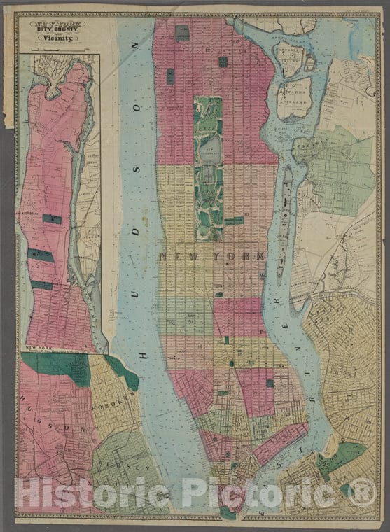 Historic 1864 Map - New York City, County, And Vicinity.Of New York City And State - Manhattan - Vintage Wall Art