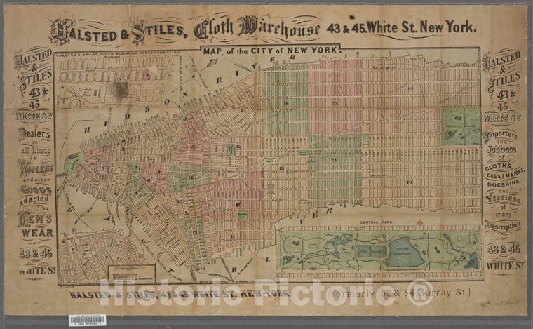 Historic 1870 Map - Map Of The City Of New York [Cartographic Material] / Engrd. For - Vintage Wall Art