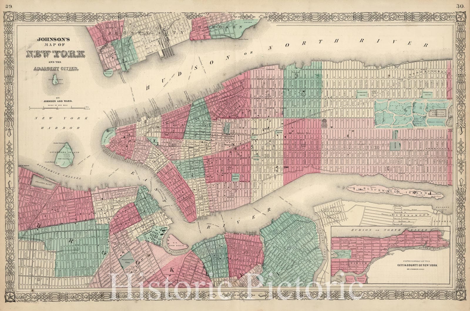 Historic 1860 Map - Johnson'S Map Of Nyc. - -Maps Of New York City And State - Manhattan - Vintage Wall Art