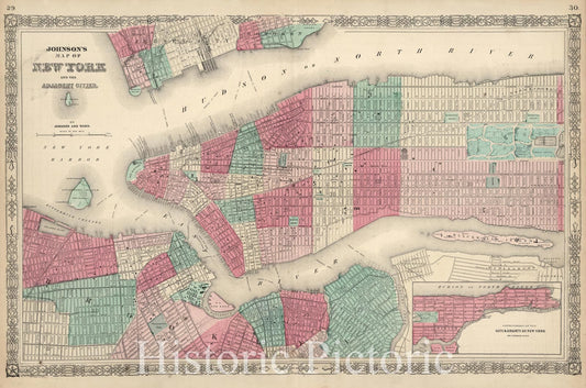 Historic 1860 Map - Johnson'S Map Of Nyc. - -Maps Of New York City And State - Manhattan - Vintage Wall Art