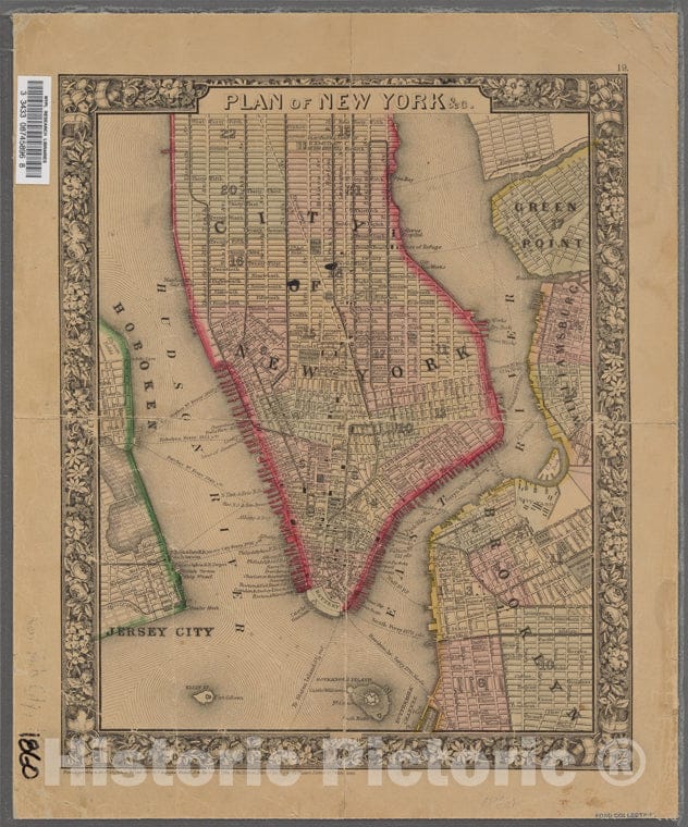 Historic 1860 Map - Plan Of New York &C. - Vintage Wall Art