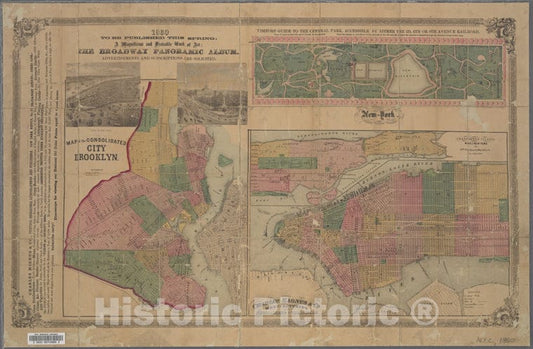Historic 1860 Map - New-York : Map Of The Consolidated City Brooklyn ; Visitors' Gui - Vintage Wall Art
