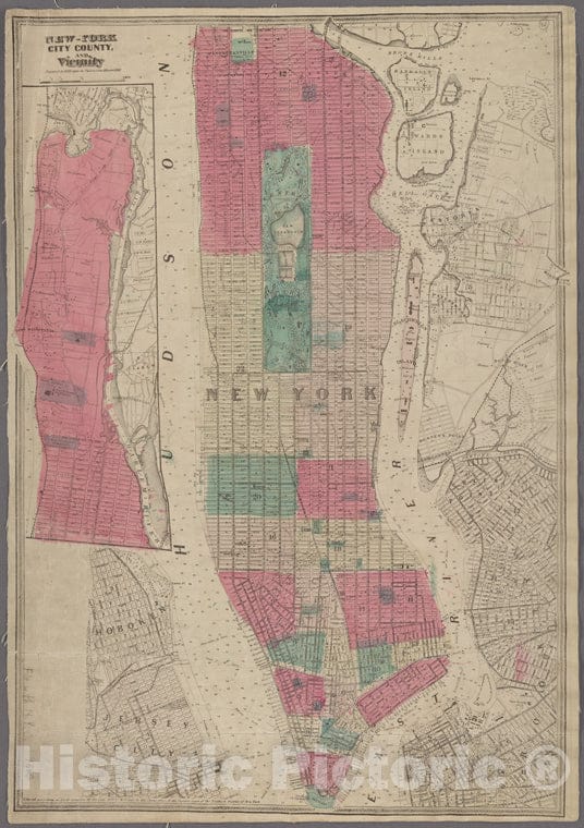Historic 1866 Map - New-York City, County And Vicinity/Prepared By M. Dripps, For - Vintage Wall Art