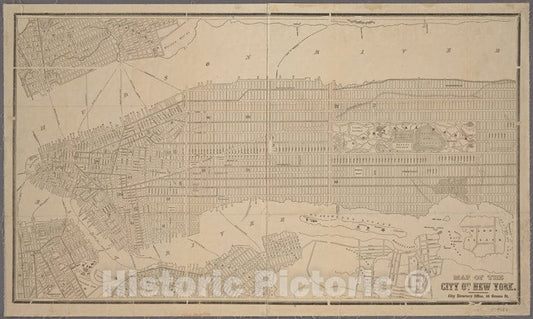 Historic 1958 Map - Map Of New York City South Of 118Th Street.Of New York City And State - Manhattan - Vintage Wall Art