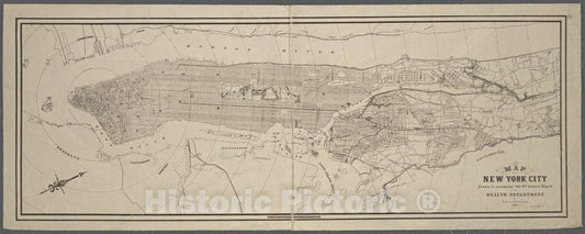 Historic 1874 Map - Map Of New York City/Drawn To Accompany The 4Th Annual Report - Vintage Wall Art