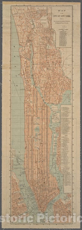 Historic 1880 Map - Map Of The City Of New York : With An Index Showing The Location - Vintage Wall Art