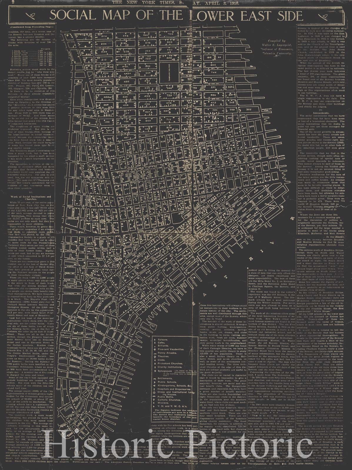 Historic 1910 Map - Social Map Of The Lower East Side.Of New York City And State - Manhattan - Vintage Wall Art