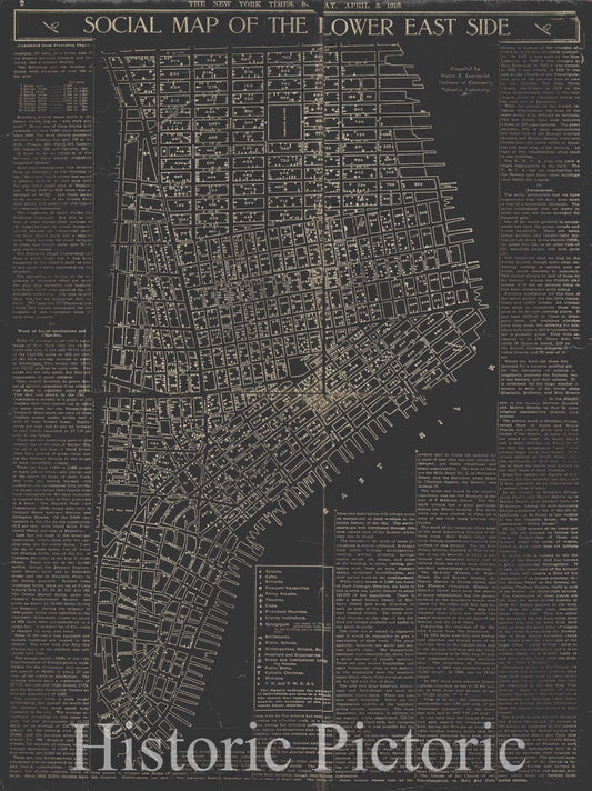 Historic 1910 Map - Social Map Of The Lower East Side.Of New York City And State - Manhattan - Vintage Wall Art
