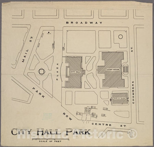 Historic 1914 Map - City Hall Park Showing Court House Site.Of New York City And State - Manhattan - Vintage Wall Art