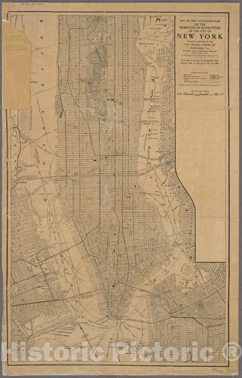 Historic 1908 Map - Map Of The Southern Part Of The Borough Of Manhattan Of The Cityof New York City And State - Manhattan - Vintage Wall Art