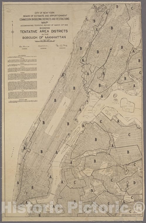 Historic 1916 Map - Commision On Building Districts & Restrictions Map Accompanyingof New York City And State - Manhattan - Vintage Wall Art, V2