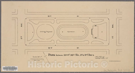Historic 1914 Map - St. Gabriel'S Park, New York City. Park Between 35Th And 36Th Streets, 1St And 2Nd Avenues.Of New York City And State - Manhattan - Vintage Wall Art