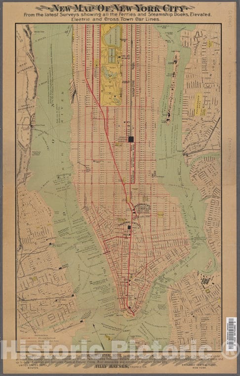 Historic 1903 Map - New Map Of New York City From The Latest Surveys Showing All Theof New York City And State - Manhattan - Vintage Wall Art