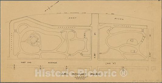 Historic 1914 Map - Map Of Carl Schurz Park.Of New York City And State - Manhattan - Vintage Wall Art
