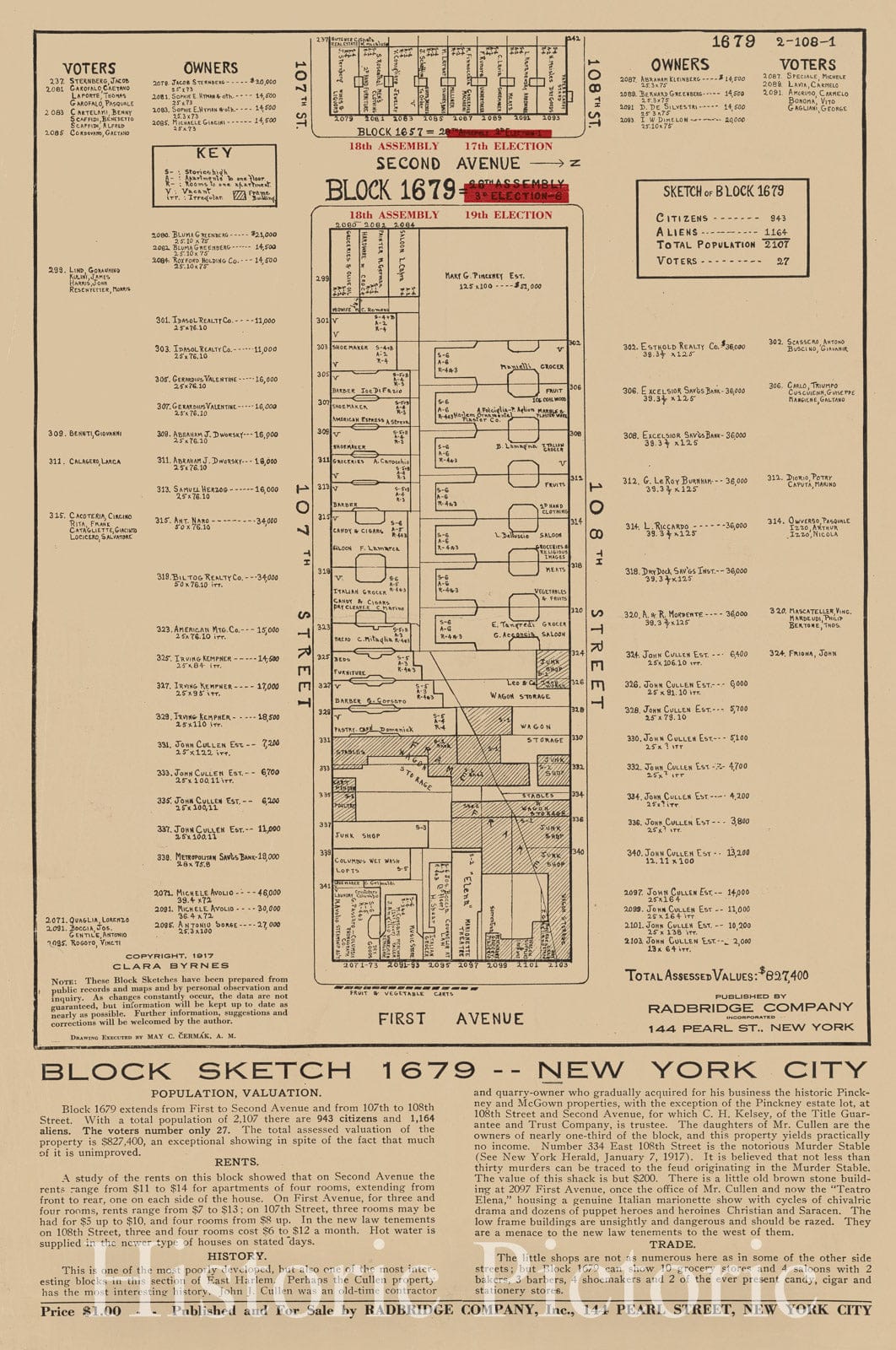 Historic 1917 Map - Block Sketch 1679 - New York City.Of New York City And State - Manhattan - Vintage Wall Art