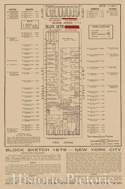 Historic 1917 Map - Block Sketch 1679 - New York City.Of New York City And State - Manhattan - Vintage Wall Art