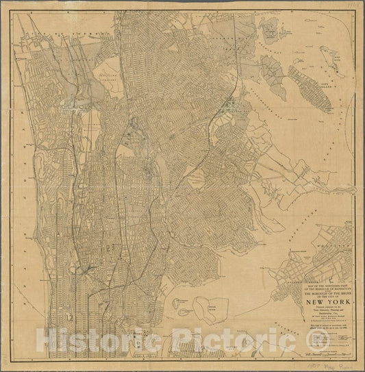 Historic 1907 Map - Map Of The Northern Part Of The Borough Of Manhattan And The Borof New York City And State - Manhattan - Vintage Wall Art