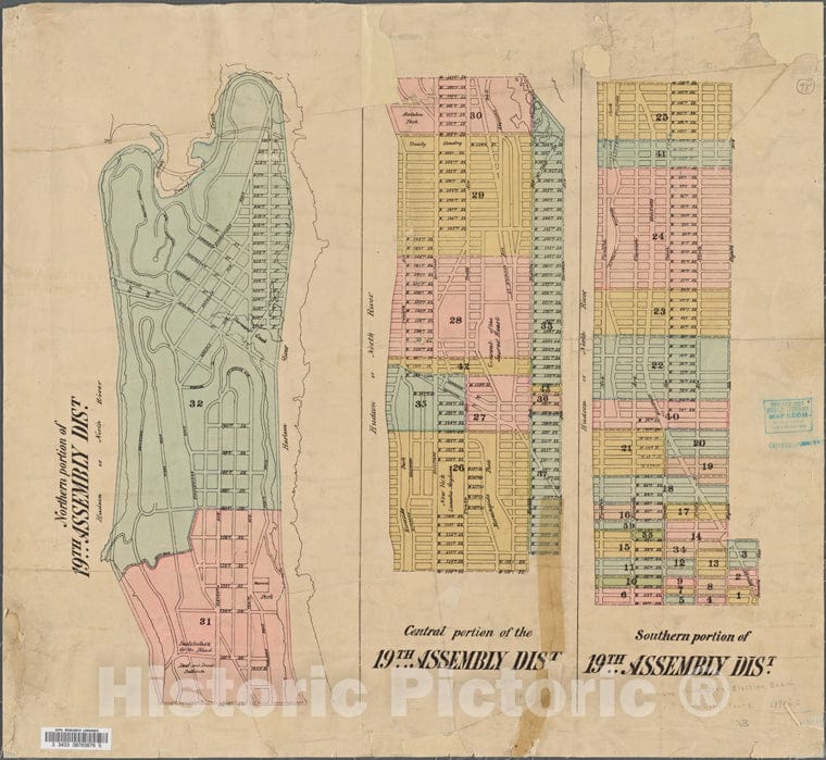 Historic 1906 Map - Map Showing The 19Th Assembly Disrict.Of New York City And State - Manhattan - Vintage Wall Art