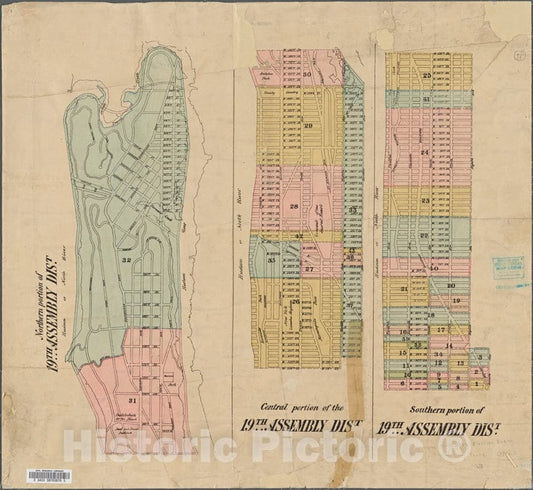 Historic 1906 Map - Map Showing The 19Th Assembly Disrict.Of New York City And State - Manhattan - Vintage Wall Art