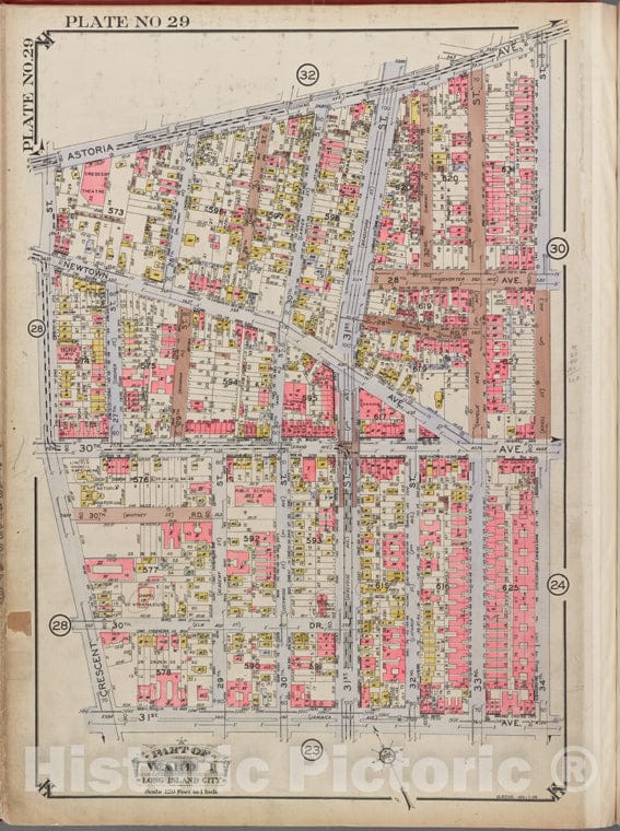 Historic 1928 Map - [Map Bounded By Crescent St, Astoria Ave, 34Th St, 31St Ave.] - Vintage Wall Art