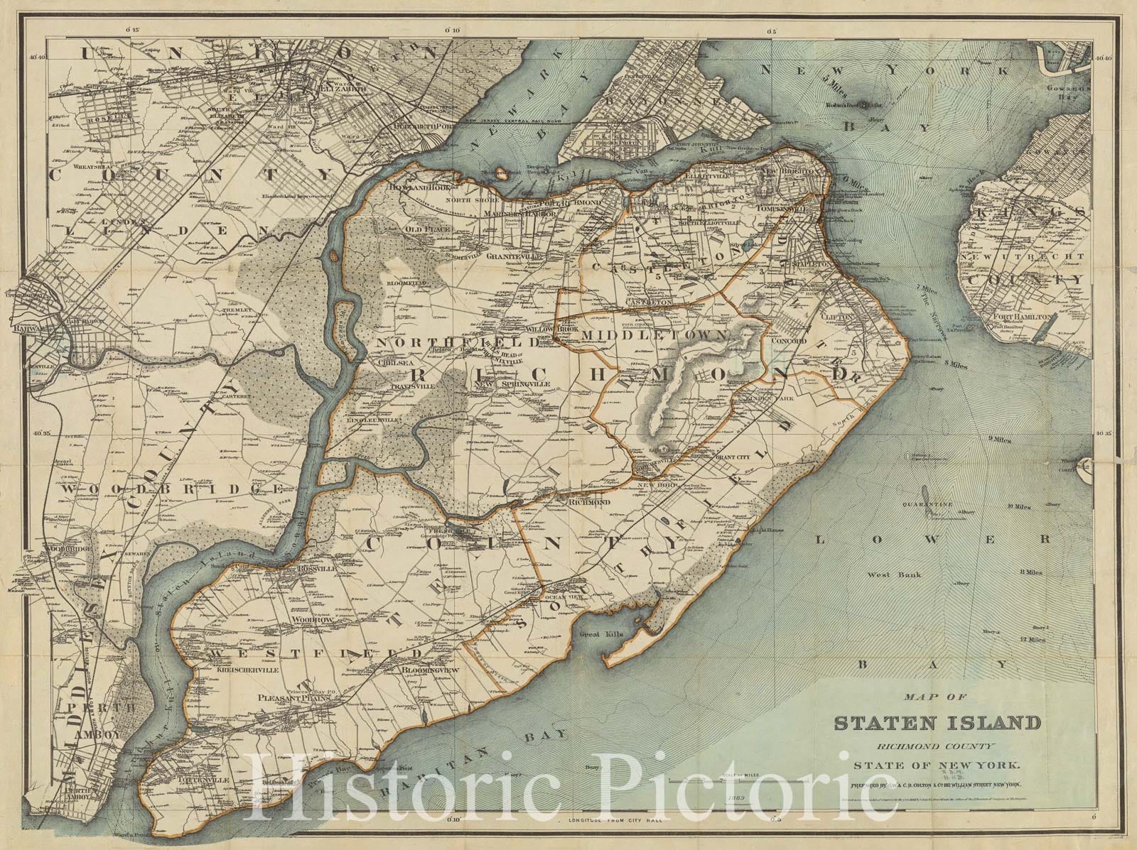 Historic 1889 Map - Map Of Staten Island, Richmond County, State Of New York.Of New York City And State - Staten Island - Vintage Wall Art
