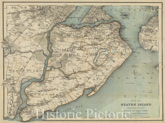 Historic 1889 Map - Map Of Staten Island, Richmond County, State Of New York.Of New York City And State - Staten Island - Vintage Wall Art