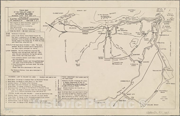 Historic Map - 1918 Staten Island, New York (N.Y.), Track Map Of The Trolley Lines Of Staten Island, Richmond Boro. Based On Data In Brooklyn Eagle Almanac. - Vintage Wall Art