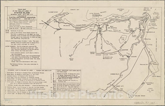 Historic Map - 1918 Staten Island, New York (N.Y.), Track Map Of The Trolley Lines Of Staten Island, Richmond Boro. Based On Data In Brooklyn Eagle Almanac. - Vintage Wall Art