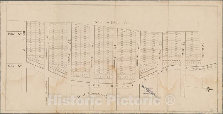 Historic Map - 1890 Staten Island, New York (N.Y.) Real Estate Map Of Property Brook, Westervelt - Vintage Wall Art