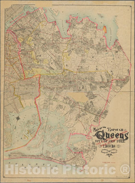 Historic 1910 Map - Map Of The Borough Of Queens, City Of New York.Of New York City And State - Queens - Vintage Wall Art
