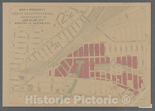 Historic Map - 1910 Queens, New York (N.Y.), Map Of Property Degnon Realty And Terminal Improvement Co, Long Island City, Borough Of Queens, N. Y. C. - Vintage Wall Art