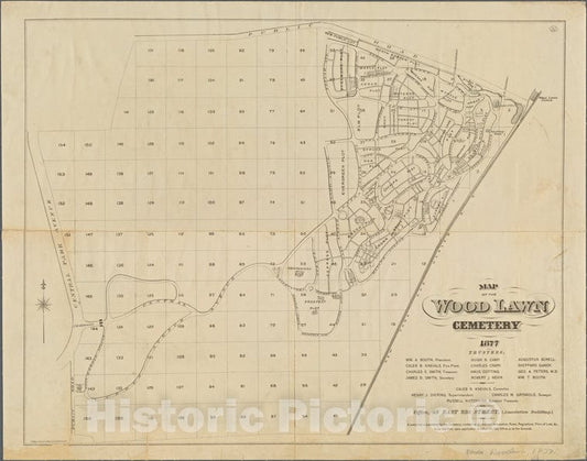 Historic 1877 Map - Map Of The Woodlawn Cemetery.Of New York City And State - Bronx - Vintage Wall Art