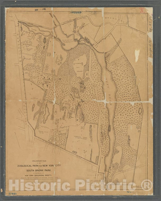 Historic Map - 1896 Bronx, New York (N.Y.) Preliminary Plan Of The Zoological Park For New York City In South Bronx Park - Vintage Wall Art