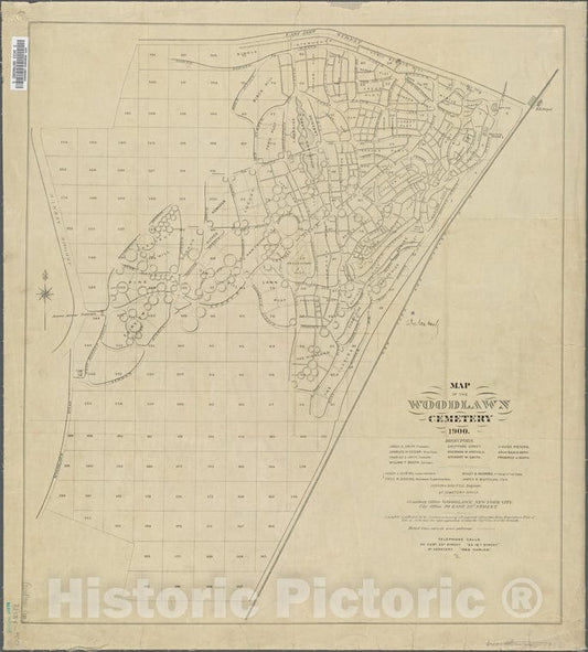 Historic 1900 Map - Map Of Woodlawn Cemetery. - -Maps Of New York City And State - Bronx - Vintage Wall Art