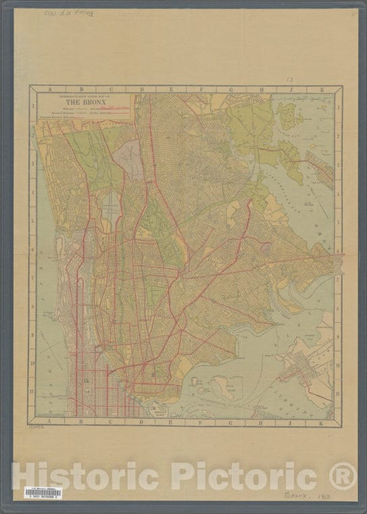 Historic 1913 Map - Hammond'S New Guide Map Of The Bronx. [Index On Verso] Of New York City And State - Bronx - Vintage Wall Art