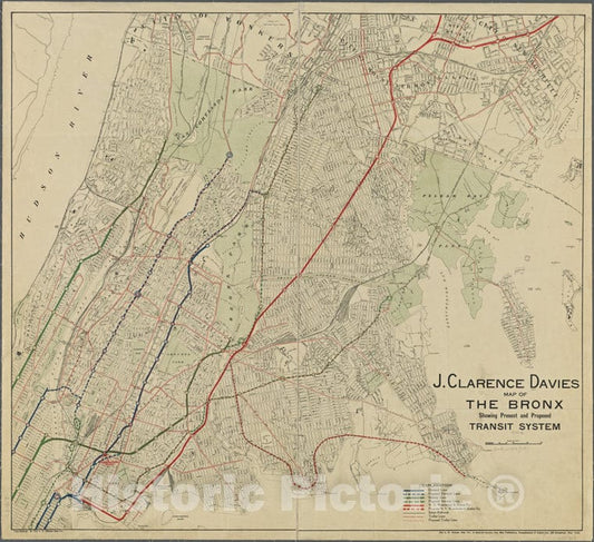 Historic 1912 Map - Map Of The Bronx Showing Present And Proposed Transit System.Of New York City And State - Bronx - Vintage Wall Art