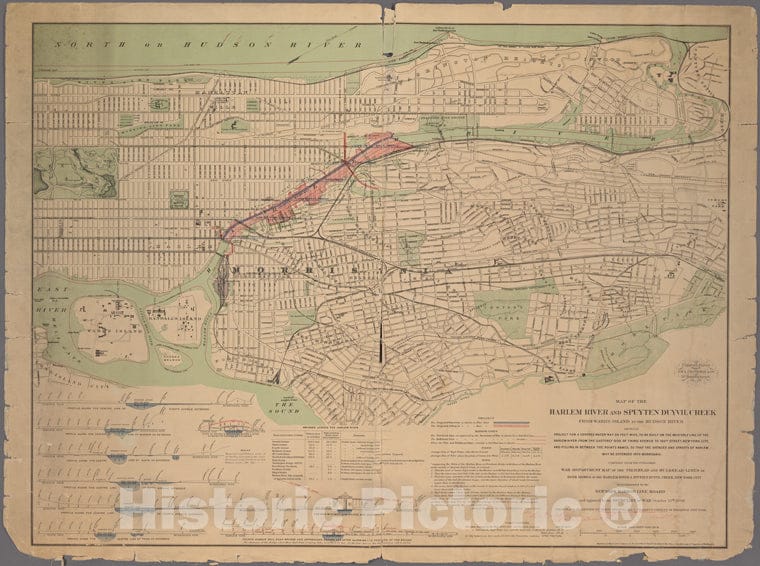 Historic 1892 Map - Map Of The Harlem River - Vintage Wall Art