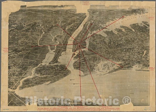 Historic Map - 1913 Found In The Heart Of Greater New York And The Metropolitan District - The John Wanamaker Stores. - Vintage Wall Art