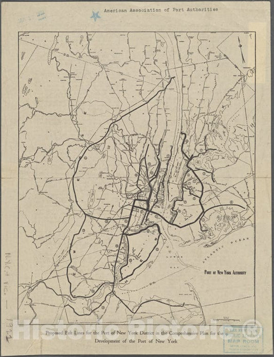 Historic 1921 Map - Proposed Belt Lines For The Port Of New York District In The Comof New York City And State - New York City & Vicinity - Vintage Wall Art