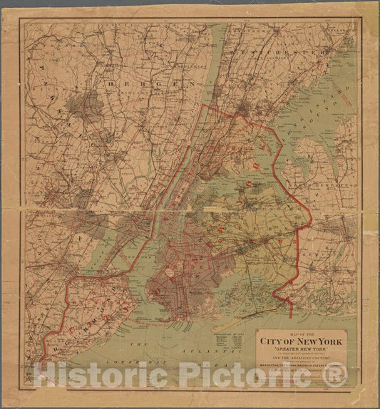 Historic 1901 Map - Map Of The City Of New York:"Greater New York" (Act Passed Apriof New York City And State - New York City & Vicinity - Vintage Wall Art