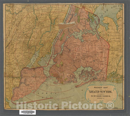 Historic 1896 Map - Pocket Map Of Greater New York.Of New York City And State - New York City & Vicinity - Vintage Wall Art