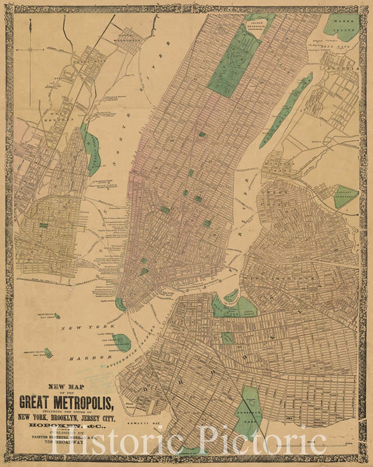 Historic Map - 1860 New Map Of The Great Metropolis, Including The Cities Of New York, Brooklyn, Jersey City, Hoboken, C. - Vintage Wall Art