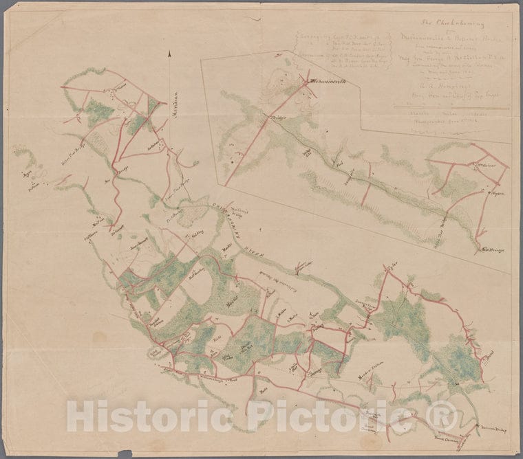 Historic 1862 Map - The Chickahominy From Mechanicsville To Bollomas Bridge - Battlefields Of The Civil War, 1861-1865 - Vintage Wall Art