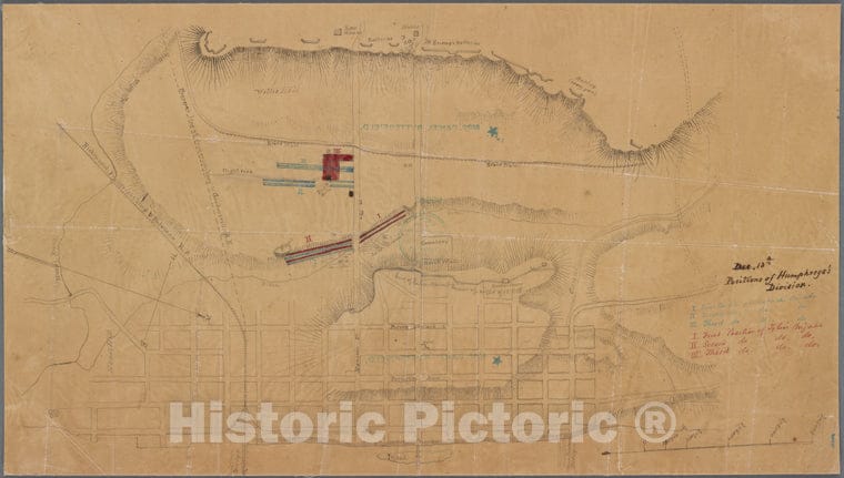 Historic 1862 Map - Dec. 13Th Positions Of Humphreys'S Division - Battlefields Of The Civil War, 1861-1865 - Vintage Wall Art